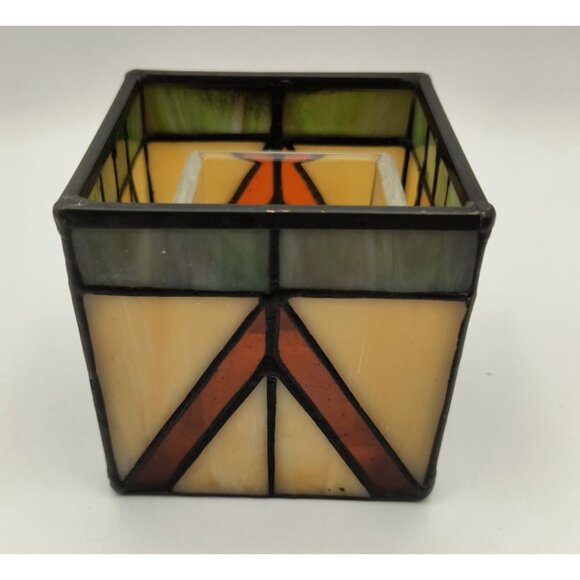 Vintage Stained Glass Candle Holder/Votive With Geometric Art Deco Craftsman - Picture 4 of 5